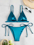 2025 Metallic Satin High Cut Brazilian Bikini Women Swimwear Female Swimsuit Two-pieces Bikini Set Bathing Suit Swim Beach Wear