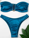 Bandeau Bikinis 2025 Strapless Satin Bikini Female Swimsuit Women Swimwear Two-pieces Bikini Set High Cut Bathing Suit Swim Lady