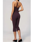 Summer New Yoga Clothing Women Solid V Neck Slim Sports Tank Top Athletic Wear High Waist Butt Lift Mid Pants Gym Fitness Suits