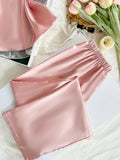 Two Piece Women's Pajamas Set with V Neck Lace Design Top Long Pants Fashionable And Comfortable For Spring And Summer Seasons