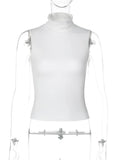 FDYOUI Fashion Turtleneck Sleeveless Tank Tops Streetwear Y2K Woman Clothes Backless Solid Corset T-shirt Female Skinny Crop Top