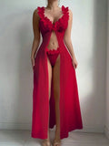 Pink Floral Sexy Lingerie Dress Women Nighties Exotic Babydolls Slip Nightdress Deep-V Lace Mesh See Through Nightgowns