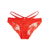 Red Lace Criss Cross Panty for Women See Through Mesh Hollow Out Bow Thong Underwear Plus Size M-3XL