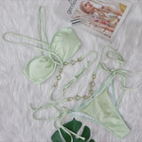 Sexy Diamond Rhinestones Wrap Around Bikini Female Swimsuit Women Swimwear Two-pieces Bikini Set Bather Bathing Suit Swim V5167