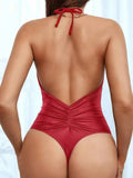 2026 Halter Swimsuit One Piece Backless Solid Swimwear Women Bathers Bathing Swimming Swim Suit Padded Beachwear Summer