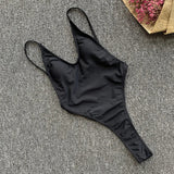 DEKA Solid Deep V One Piece Swimsuit Brazilian Mini Bikini Women High Cut Thong Backless Swimwear Female Bathing Suit Monokini