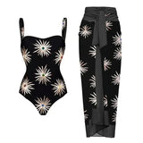Retro One Piece Swimsuit with Skirt Shoulder Strappy Floral Print Women's Slimming Bathing Suit Beach Wear