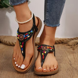 Fashion Mix Color Bohemian Sandals for Women 2025 New Clip-Toe Flat Heels Gladiator Shoes Woman Pu Leather Non-Slip Sandals