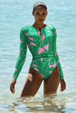 2024 One Piece Surfing Swimsuit Rashguards Women Sexy Swimming Suit Sport Floral Long Sleeves Swimwear Monokini Bathing Suit