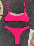 Sexy Neon Yellow Ribbed Brazilian Bikini Women Swimwear Female Swimsuit Two-pieces Bikini Set High Cut Bather Bathing Suit Swim