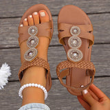 Summer Gold Crystals Flat Sandals for Women Plus Size 43 Slip On Gladiator Sandals Woman Weave Strap Soft Sole Bohemia Sandles