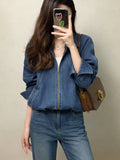 Spring denim shirt petite short denim lapel jacket