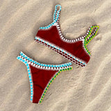 Crochet Bikini 2025 Bandeau Biquini Women Sexy Swimsuit Female Push Up Swimwear Solid Patchwork Bathing Suit Handhook Beachwear