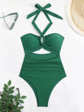 2026 Sexy Padded Swimsuit Women One Piece Halter Hollow Swimwear Female Solid Bathers Bathing Swimming Swim Suit Beachwear