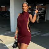 FDYOUI Women 2026 Summer Sleeveless Hollow Out Slim Mini Dress Sexy Package Hip Short Party Night Club Dresses Black Streetwear