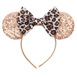 Disney Mickey Mouse Ears Leopard Print Headbands for Girls Baby Women Sequins 5"Bows Hair Accessories Adults Hairbands Kids Gift
