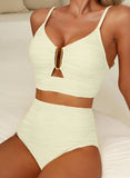 Bikini Women Swimsuit 2025 New Black Metal U Neck Hollow Out Push Up Bra High Waist Swimwear Summer Bathing Suit 2 Piece Biquini
