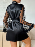 New Elegant Robes for Women Lace Mesh Sleeves Pajamas Belted Fashionable and Sexy Sleepwear for Daily Comfort
