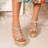 Round Toe Open Toe Platform Non-Slip Plus Size Pumps Rhinestone Fashion Bow Wedge Sandals