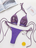 Love Shaped Metal Rings Bikinis Halter Velvet Bikini Women Swimwear Female Swimsuit Two-pieces Bikini Set Bathing Suit Swim Lady