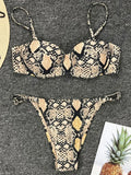 Sexy Snake Printed Underwired Bra Cup Bikini Women Swimsuit Female Swimwear Two pieces Bikini set Micro thong Bathing Suit Swim