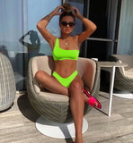 Bikini 2026 Sexy Swimwear Swimsuit Women Single Shoulder Fluorescent Green Bikinis Set Bathing Suit Beach Bikini Female Push Up