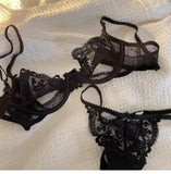 French Lace Bra & Panty Set w/Steel Rings Ultra-Thin Push-Up Bralette Small Bust Sheer White Sexy Lingerie Pure Seductive Style