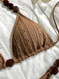 DEKA Sexy Brazilian Bikini Solid Color Tie-Side G-String Bikini Set Breathtaking Bathing Suit with Feminine Bandage Design Beach
