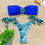 Rhinestone Flower Accessories Swimsuit Women 2026 2-piece Mini Bikini Sexy Strapless Backless Bathing Suit Summer Beach Swimwear