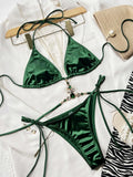 2026 New Sexy Bikini Green Diamond Rhinestone Swimwear Swimsuit Women Halter Bikinis Set Bathing Suit Beach Bikini Luxe Female