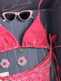 Sexy Mesh Flower Bikinis Sets Women Hot Pink Halter Push Up Bra Tie Side Swimsuit 2026 Beach Bathing Suit Holiday Micro Swimwear
