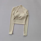Women's Long Sleeve Fitness Sports Top Elegant Dance Yoga Shirt with Chest Cushion Small Waistband for Gym Speed up Short