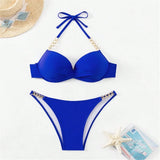 XS - L Halter Bikini Push Up Swimsuit Female Swimwear Women Two-Pieces Bikini Set With Bra Cup Bather Bathing Suit Swim V6748