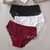 Lace Cotton Panties 3PCS Floral Embroidered Women's Briefs
