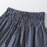 Korean Women's Casual Shorts With Elastic Waist And Drawstring Pleated Plaid A-line Wide-leg Hot Pants For Trendy Girls EHL7