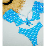 Sexy V Neck Short Sleeve Polka Dot Bikini Female Swimsuit Women Swimwear Two-pieces Bikini set Bather Bathing Suit Swim Lady