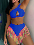 Fringe Tassel One Shoulder High Waist Bikini Women Swimwear Female Swimsuit Two-pieces Bikini Set Hollow Out Bathing Suit Swim