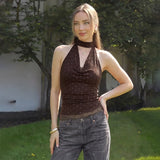 FDYOUI Women's Chic Polka Dot Tanks Top 2026 Summer Off Shoulder Lace Patchwork Corset Bandage Backless Crop Tops Streetwear