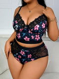 Lace Floral Print Lingerie Set Sexy Wireless Bra Plus Size Push-Up Thin Breathable Seamless Adjustable