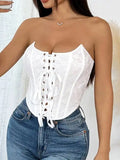 Pure Desire Casaul Style Sexy Strapless Off-the-shoulder Vest Girl Fishbone Corset New Wrap Chest Corset Hollow Out Elegant GTGD