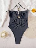 2026 Summer Women's One-piece Suit Swimwear Sexy Hollow Out Neck Lace-up Bodysuit Beachwear High Waist Push Up Bathing Suits
