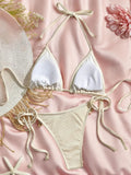 Shell Decoration Halter String Strappy Bikini Women Swimwear Female Swimsuit Two-pieces Bikini Set Ribbed Bathing Suit Swim Lady