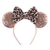 Disney Mickey Mouse Ears Leopard Print Headbands for Girls Baby Women Sequins 5"Bows Hair Accessories Adults Hairbands Kids Gift