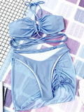 3 Pieces Criss Cross Halter Bikini 2026 Women & Beach Skirt Swimwear Female Sexy Swimsuit Beachwear Bathing Swimming Suit