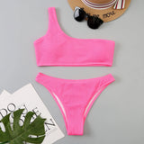 One Shoulder Bikinis 2026 Women Sexy Swimwear Female Brazilian Swimsuit Solid Beachwear Bathers Bathing Swimming Swim Suit