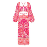 Retro One Piece Swimsuit with Skirt Shoulder Strappy Floral Print Women's Slimming Bathing Suit Beach Wear