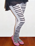 Women Piano Keyboard Printed Tights High Waist Pantyhose Ultra-Thin Stockings Gothic Punk Y2K Tights Hosiery