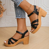 Summer High Heels Sandals Women 2025 Summer Ankle Buckle Platform Sandals Woman Pu Leather Square Heel Gladiator Sandalias Mujer