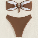 Sexy Brown Sequin Bandeau Bikini Femmes Metal Ring Swimwear Sexy Swimsuit Woman 2026 High Cut Bathing Suit Brazilian Bikinis Set
