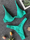 Sexy Neon V-bar Underwired Bikini 2025 Female Ribbed Swimsuit Women Thong Swimwear Two-pieces Bikini set Push up Bathing Suit